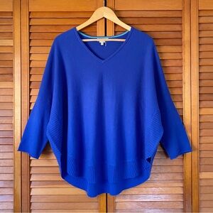 Tyler Boe Capelet Sweater Women's Size Small 100% Cashmere Batwing Pullover Blue